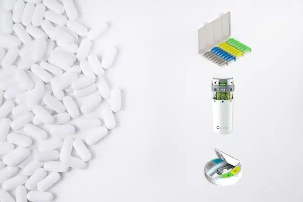 Carroself Smart Design Pill Dispenser Organizer Medication Dispenser Set with 4 Pills Cartridges Container, Medicine Storage Locked 