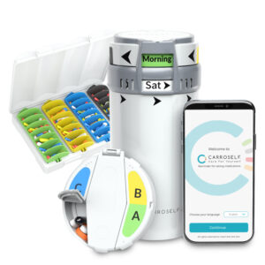 Carroself full set- Smart Pill Dispenser + CarroSelf  Reminder App + To-Go Pill Box & Box with 4 cartridges
