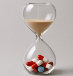 medications in a sand clock